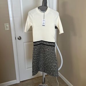 Carven Black and white Robe mix Matier dress New with Tag XS